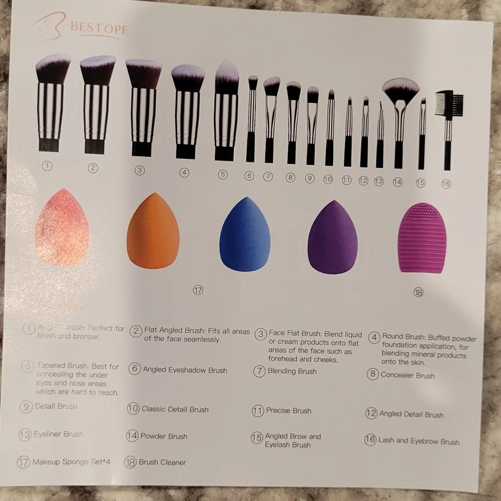 Bestope Makeup Brush Set with Sponges